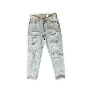 & Denim Boyfriend low waist jeans denim button fly ripped Sz 2 small